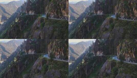无人机揭示了印度最危险的道路，位于喜马偕尔邦喜马拉雅山的斯皮提山谷高清在线视频素材下载