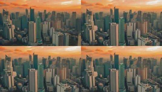 菲律宾首都马尼拉马卡蒂区摩天大楼的背景日落高清在线视频素材下载