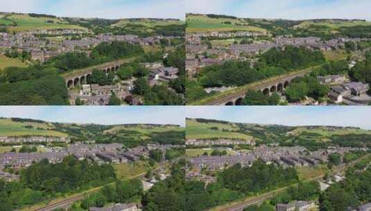 哈德斯菲尔德镇Slaithwaite村风景的无人机镜头高清在线视频素材下载