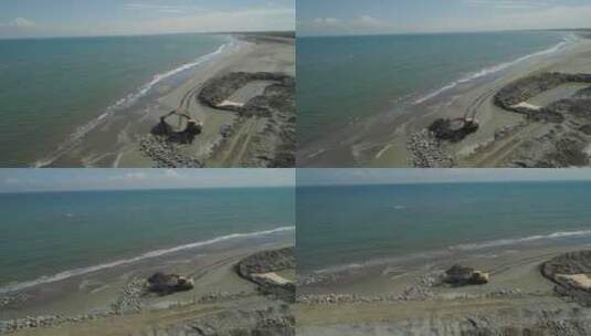 海滩防浪的施工高清在线视频素材下载
