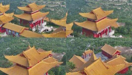 航拍枣庄峄城区大光明寺金顶霞光高清在线视频素材下载