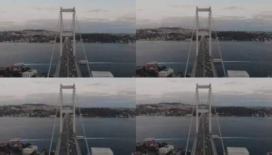 博斯普鲁斯吊桥鸟瞰图（7月15日烈士桥）高清在线视频素材下载