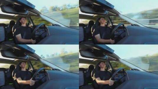 男子驾驶汽车在高速公路上高清在线视频素材下载