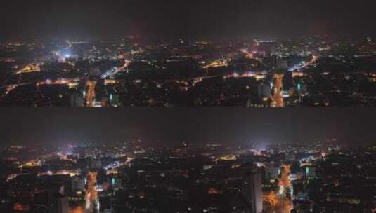 张家港城市街景长河中路夜景航拍高清在线视频素材下载