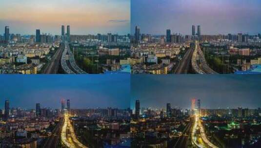 云南昆明双塔城市全景日转夜延时摄影高清在线视频素材下载