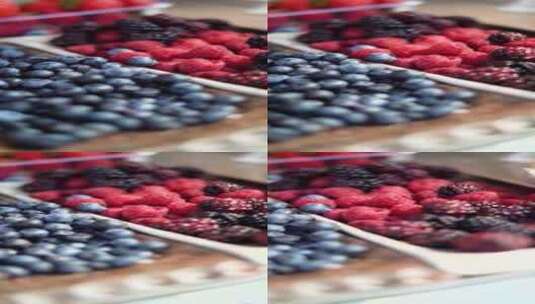 新鲜水果  浆果 蓝莓   覆盆子高清在线视频素材下载
