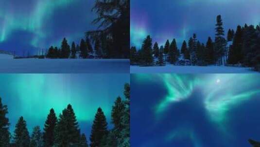 夜晚雪景北极光高清在线视频素材下载