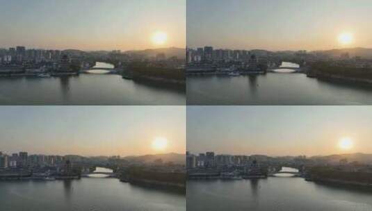 惠州合江楼航拍夕阳下的东江古城区旅游景点高清在线视频素材下载