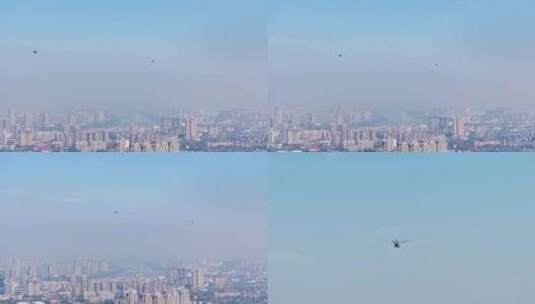 城市上空直升机巡逻高清在线视频素材下载