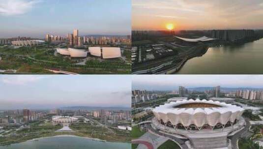 西安浐灞国际港 西安奥体中心高清在线视频素材下载