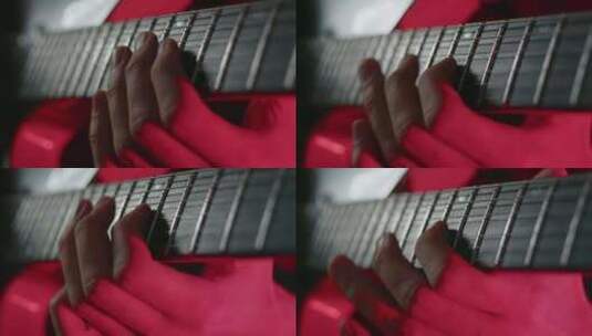 吉他手在电吉他指板上熟练移动手指的特写镜高清在线视频素材下载