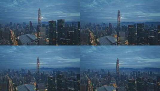 深圳平安中心摩天大楼建筑群夜景航拍高清在线视频素材下载