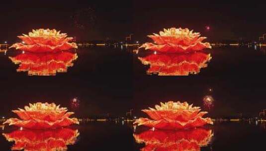 巨型牡丹花上的烟花秀表演高清在线视频素材下载