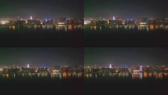 杭州钱塘江两岸高楼大厦夜晚夜景航拍城市风高清在线视频素材下载