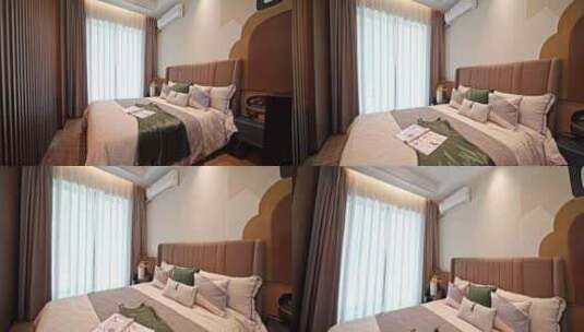 现代简约风格样板间卧室温馨大床房高清在线视频素材下载