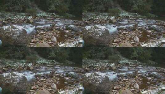 溪流流水水流水花积雪高清在线视频素材下载