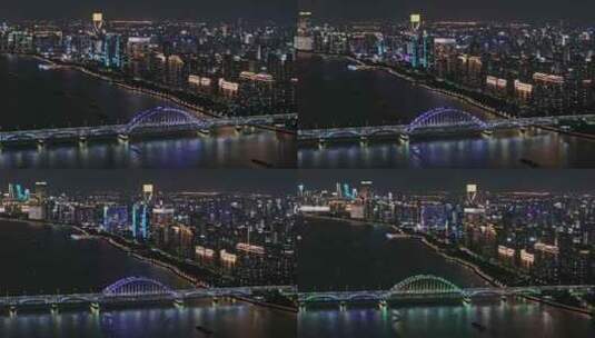 杭州复兴大桥滨江区夜景航拍高清在线视频素材下载