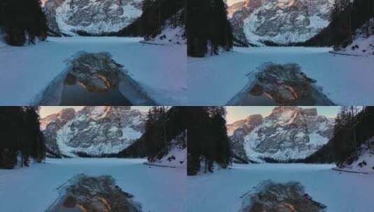 4k风景冬天森林雪山日照金山高清在线视频素材下载