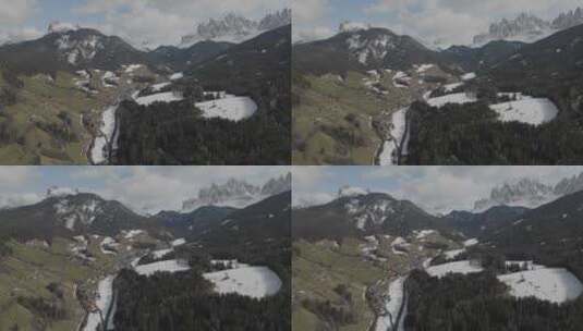 意大利圣马格达莱纳和白雪皑皑的白云石的鸟高清在线视频素材下载