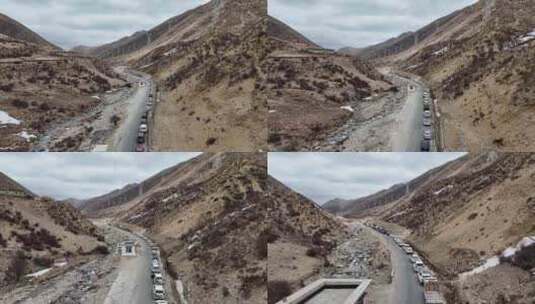 西藏旅行堵车航拍高清在线视频素材下载