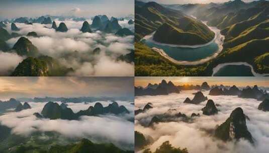 中国桂林绿水青山大美风景合集高清在线视频素材下载