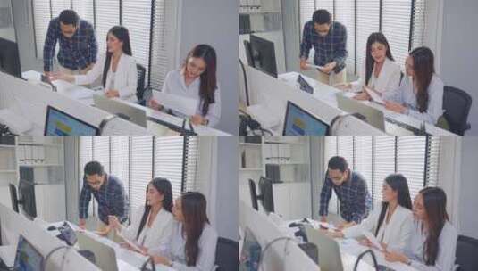 一群在办公室工作的亚洲商人和女商人。高清在线视频素材下载