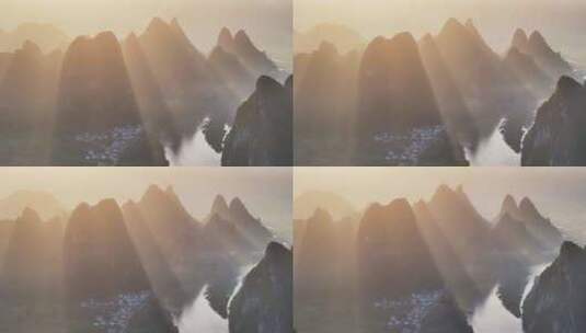 中国桂林山水喀斯特风光航拍高清在线视频素材下载