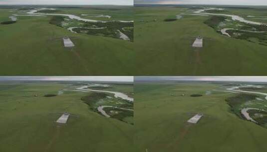 内蒙古呼伦贝尔大草原夏季河道航拍高清在线视频素材下载