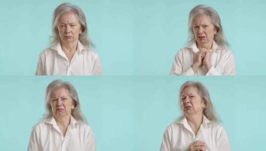 老年妇女表现出厌恶厌恶的面部表情孤立在浅高清在线视频素材下载
