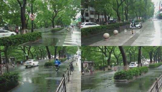 雨中行人交通骑手实拍高清在线视频素材下载