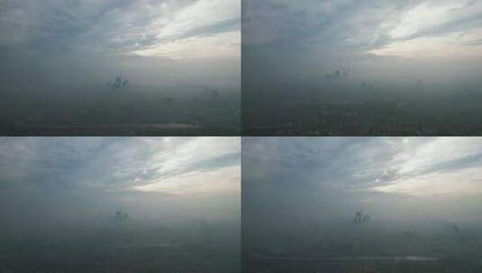 苏州东方之门清晨日出迷雾航拍高清在线视频素材下载