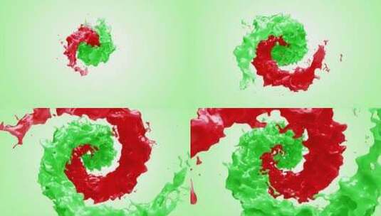 旋转扭曲的红色和绿色油漆飞溅4K高清在线视频素材下载