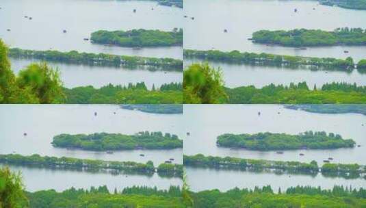 江南杭州西湖苏堤旅游湖面上的观光船高清在线视频素材下载
