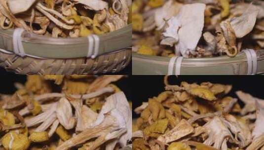 东北特产鸡油菌干蘑菇黄金股小黄蘑菇榆黄蘑高清在线视频素材下载
