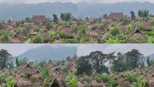 临沧翁丁乡佤族部落航拍高清在线视频素材下载