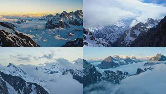 雪山壮丽全景 白雪覆盖山峰巍峨耸立高清在线视频素材下载