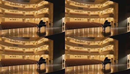 音乐厅舞台上的黑色钢琴高清在线视频素材下载