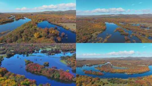 秋季河流森林自然风光航拍高清在线视频素材下载