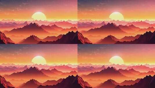 日落时分群山自然风光高清在线视频素材下载