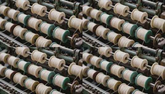 纺织工厂纱线卷机器特写高清在线视频素材下载