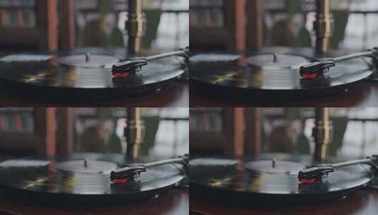 老式唱机播放黑胶唱片的特写高清在线视频素材下载