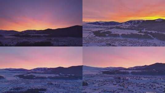 晚霞朝霞冬季雪景夜景高清在线视频素材下载