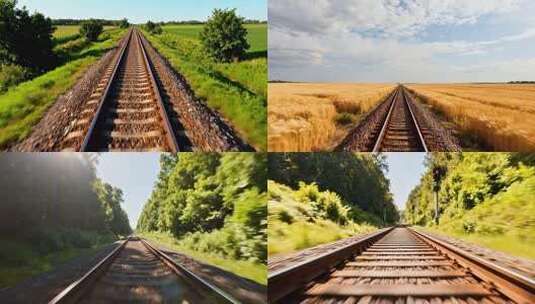 火车视角下的铁路轨道 铁轨延伸风景高清在线视频素材下载