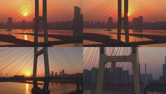 南昌八一大桥航拍组镜红色文化高清在线视频素材下载