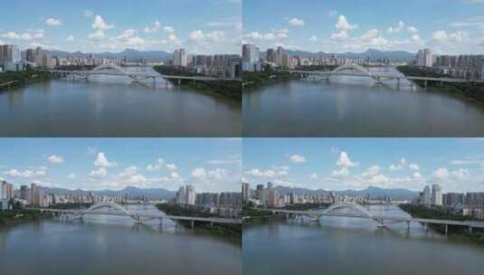 航拍江西赣州城市风光章江大桥高清在线视频素材下载
