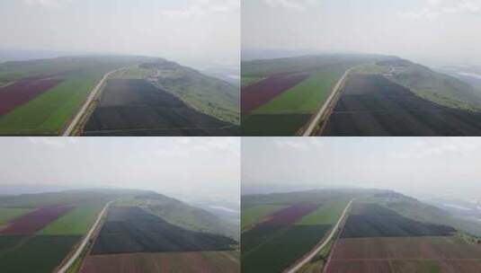 以色列戈兰高地、梅沃哈马的农田鸟瞰图。农业鸟瞰图高清在线视频素材下载
