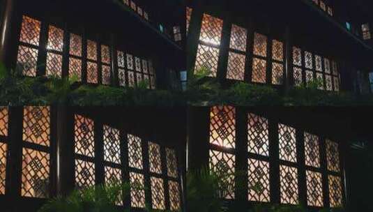 窗户亮灯晚上窗沿中式建筑中国风高清在线视频素材下载