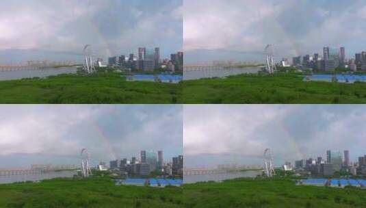 深圳宝安湾区之光摩天轮彩虹高清在线视频素材下载