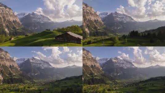 瑞士阿尔卑斯山格林德瓦尔德梦幻山景上的动态超翻转高清在线视频素材下载