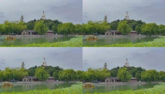 夏季北京首都东城区北海公园湖上游船高清在线视频素材下载